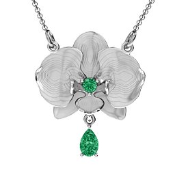 Orchid and Pear Drop Pendant in 925 Sterling Silver with Emerald