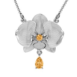 Orchid and Pear Drop Pendant in 925 Sterling Silver with Citrine