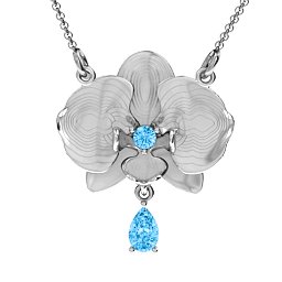 Orchid and Pear Drop Pendant in 925 Sterling Silver with Blue Topaz
