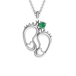 Baby's Feet Personalized Pendant in 925 Sterling Silver with Emerald