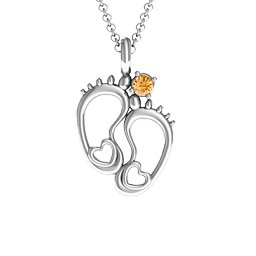 Baby's Feet Personalized Pendant in 925 Sterling Silver with Citrine