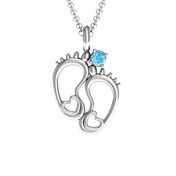 Baby's Feet Personalized Pendant in 925 Sterling Silver with Blue Topaz