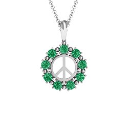 Peace Sign with Stones Pendant in 925 Sterling Silver with Emerald