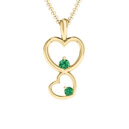 Two Hearts Double Heart Pendant in 18K Gold Plated Silver with Emerald
