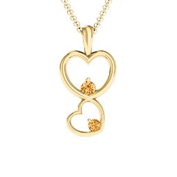 Two Hearts Double Heart Pendant in 18K Gold Plated Silver with Citrine