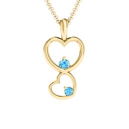 Two Hearts Double Heart Pendant in 18K Gold Plated Silver with Blue Topaz