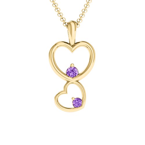 Two Hearts Double Heart Pendant – 18K Gold Plated Silver with Amethyst