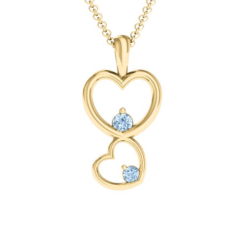 Two Hearts Double Heart Pendant – 18K Gold Plated Silver with Aquamarine