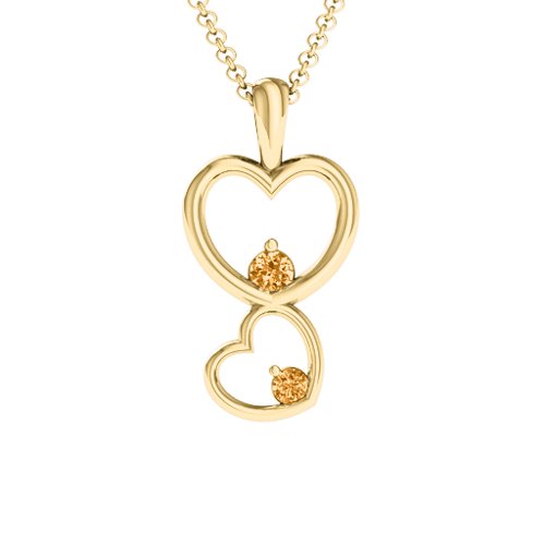 Two Hearts Double Heart Pendant – 18K Gold Plated Silver with Citrine