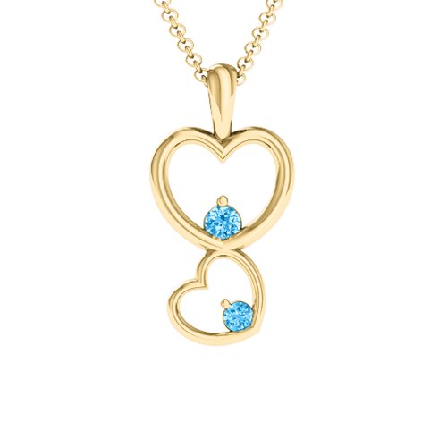 Two Hearts Double Heart Pendant – 18K Gold Plated Silver with Blue Topaz