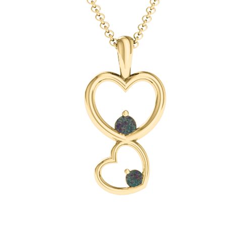 Two Hearts Double Heart Pendant – 18K Gold Plated Silver with Alexandrite