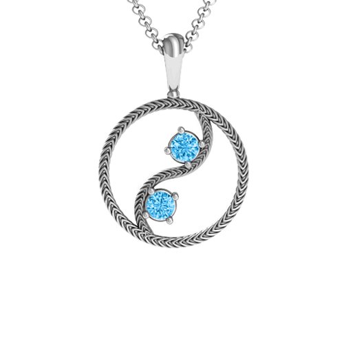 Personalized Yin Yang Pendant – Sterling Silver with Blue Topaz