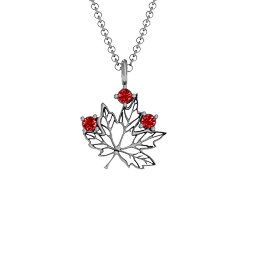 Maple Leaf with Stone Pendant in 925 Sterling Silver with Garnet