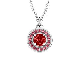 Halo and Accents Pendant in 925 Sterling Silver with Garnet and Red Premium Zirconia