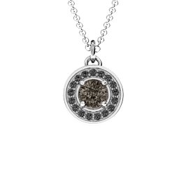 Halo and Accents Pendant in 925 Sterling Silver with Smokey Quartz and Black Premium Zirconia