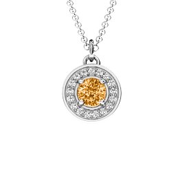 Halo and Accents Pendant in 925 Sterling Silver with Citrine and White Premium Zirconia