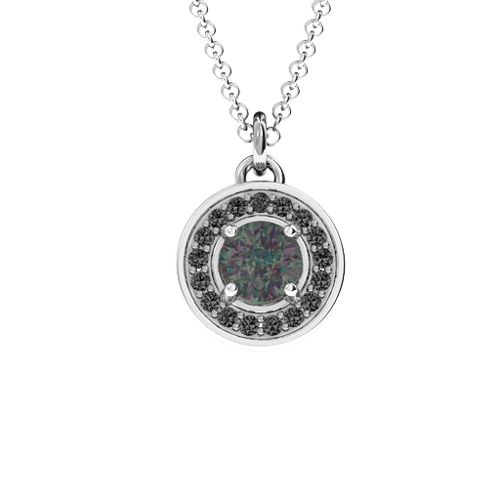 Halo and Accents Pendant – Sterling Silver with Alexandrite and Black Premium Zirconia