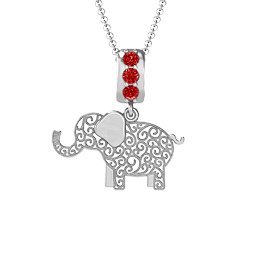 Filigree Elephant with Stones Pendant in 925 Sterling Silver with Garnet