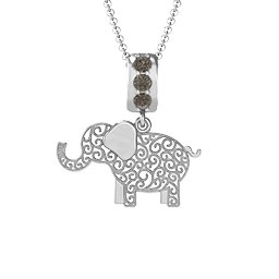 Filigree Elephant with Stones Pendant in 925 Sterling Silver with Smokey Quartz