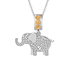 Filigree Elephant with Stones Pendant in 925 Sterling Silver with Citrine