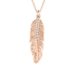 Feather with Accent Stones Pendant in 10K Solid Rose Gold