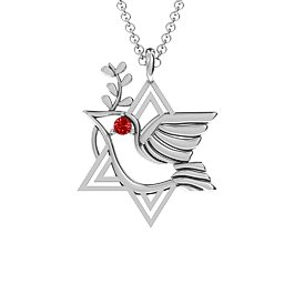 Star of David and Dove of Peace Pendant in 925 Sterling Silver with Garnet