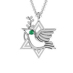 Star of David and Dove of Peace Pendant in 925 Sterling Silver with Emerald