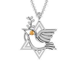 Star of David and Dove of Peace Pendant in 925 Sterling Silver with Citrine