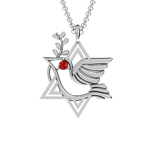 Star of David and Dove of Peace Pendant – Sterling Silver with Garnet