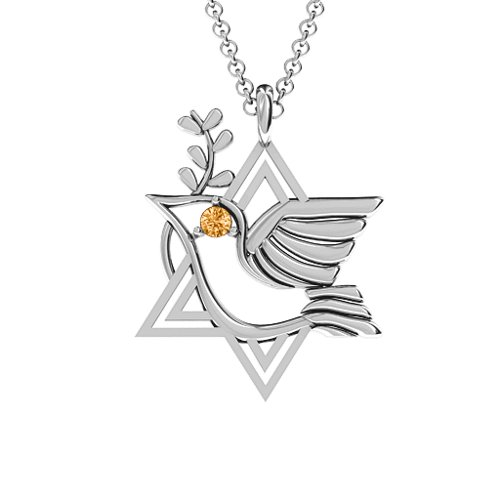 Star of David and Dove of Peace Pendant – Sterling Silver with Citrine