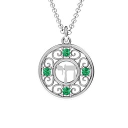 Chai and Stones Pendant in 925 Sterling Silver with Emerald