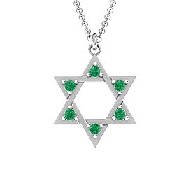 Star of David with Stones Pendant in 925 Sterling Silver with Emerald