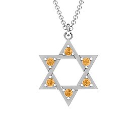 Star of David with Stones Pendant in 925 Sterling Silver with Citrine
