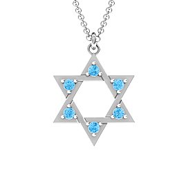 Star of David with Stones Pendant in 925 Sterling Silver with Blue Topaz