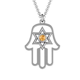 Hamsa with Star of David Pendant in 925 Sterling Silver with Citrine