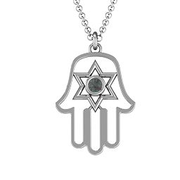 Hamsa with Star of David Pendant in 925 Sterling Silver with Alexandrite