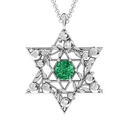Pomegranate Branch Star of David Pendant in 925 Sterling Silver with Emerald