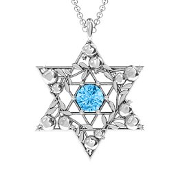 Pomegranate Branch Star of David Pendant in 925 Sterling Silver with Blue Topaz