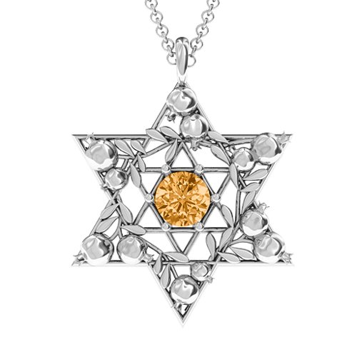 Pomegranate Branch Star of David Pendant – Sterling Silver with Citrine