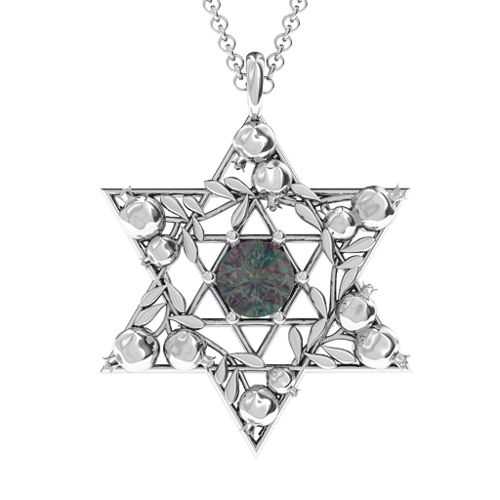 Pomegranate Branch Star of David Pendant – Sterling Silver with Alexandrite