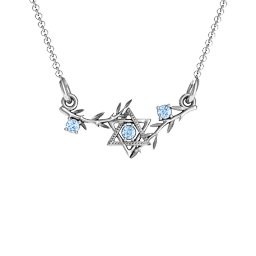 Star of David with Olive Branches Pendant in 925 Sterling Silver with Aquamarine