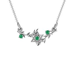 Star of David with Olive Branches Pendant in 925 Sterling Silver with Emerald