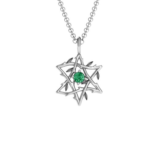 Olive Branch Star of David Pendant – Sterling Silver with Emerald