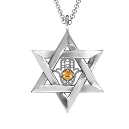 Star of David with Hamsa Pendant in 925 Sterling Silver with Citrine