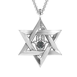 Star of David with Hamsa Pendant in 925 Sterling Silver with Alexandrite
