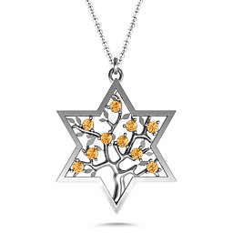 Tree of Life in Star of David Pendant in 925 Sterling Silver with Citrine