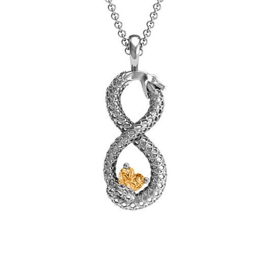 Ouroboros Snake Infinity Pendant – Sterling Silver with Citrine