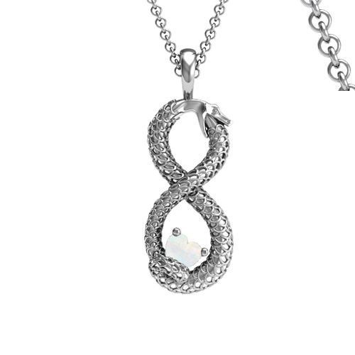Ouroboros Snake Infinity Pendant – Sterling Silver with Opal