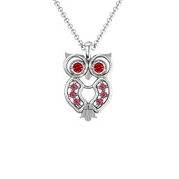 Wise Owl Pendant in 925 Sterling Silver with Garnet and Red Premium Zirconia