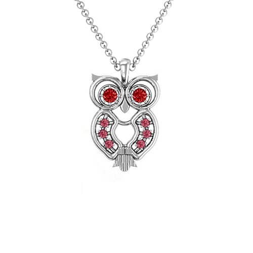 Wise Owl Pendant – Sterling Silver with Garnet and Red Premium Zirconia